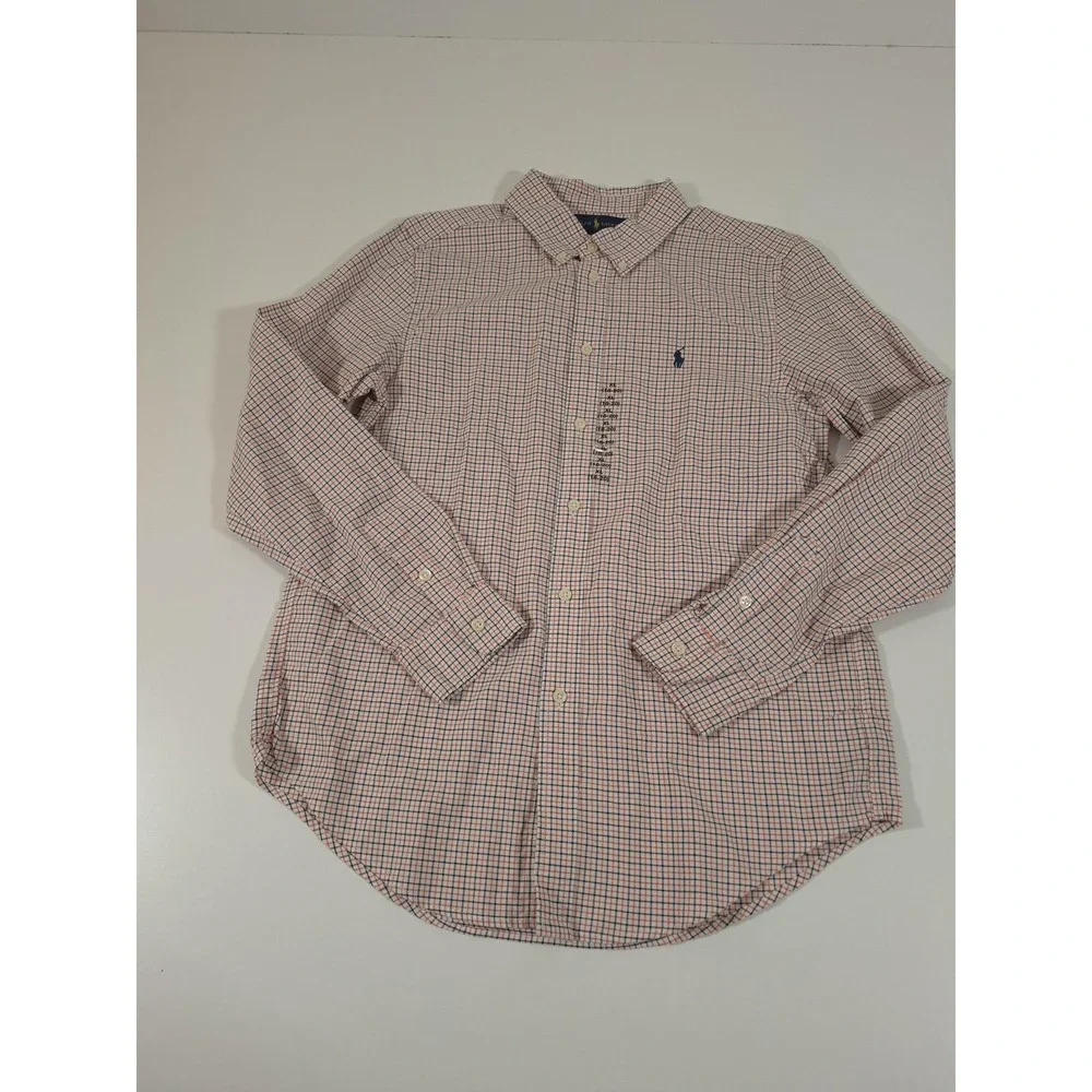 Ralph Lauren Shirt Boys XL 18-20 Orange Check Button Down Long Sleeve Pony Logo